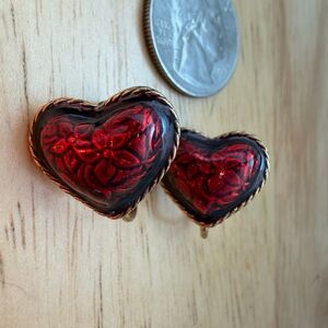 Avon Red and Black Heart Earrings